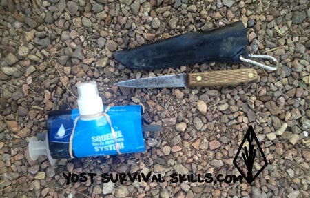 When you have great survival skills, you don't need to bring much in your survival kit. I take a water filter and a survival knife.