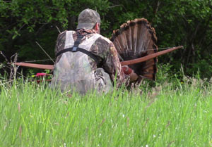 Clay Hayes turkey hunting with a traditional selfbow.