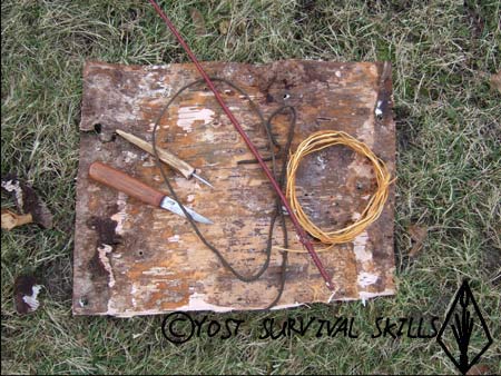 To make a birch bark basket you need a knife, and an awl for tools. For the basket you need birch bark, roots and a sapling.