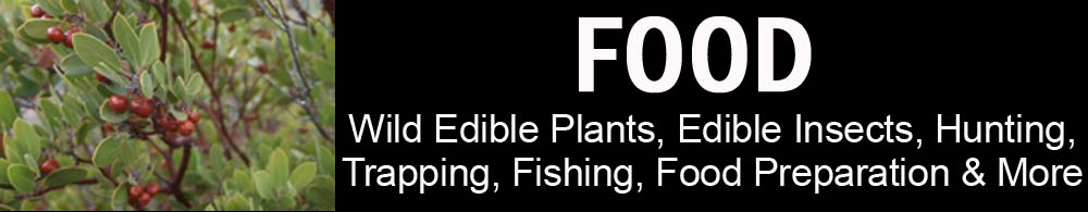 Wild edible plants and animals for food in the wilderness.